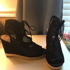 Swede Black sandal wedges